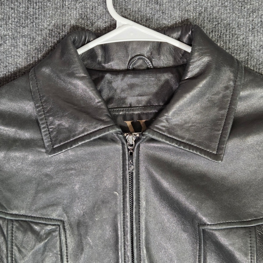 W by Winlit Black Leather Jacket Womens Small Full Zip Collared Tailored Fit